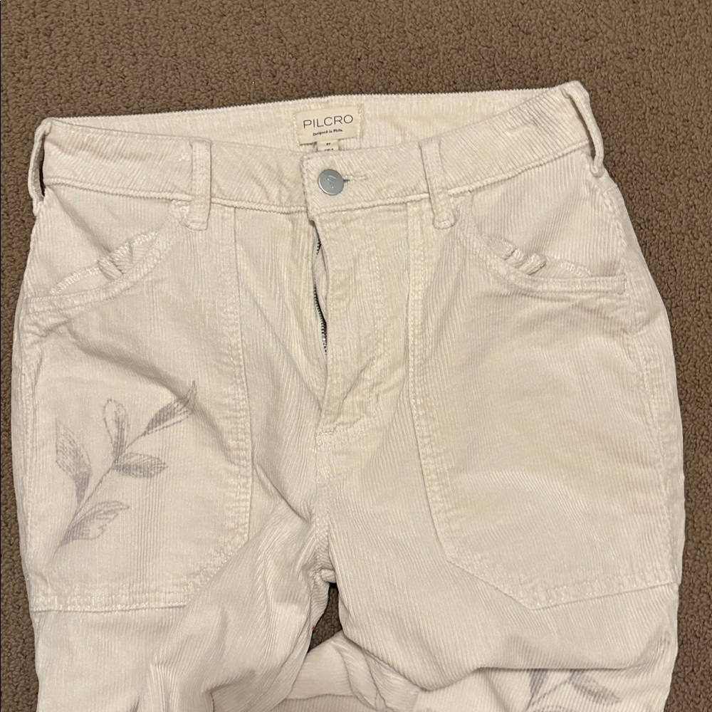 Anthropologie Cream Flare Jeans with Botanical & Bird Sketch - Picture 6 of 6